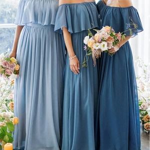 Revelry Abigail Chiffon Dress Maxi French Blue Over the Shoulder Women's Size 4